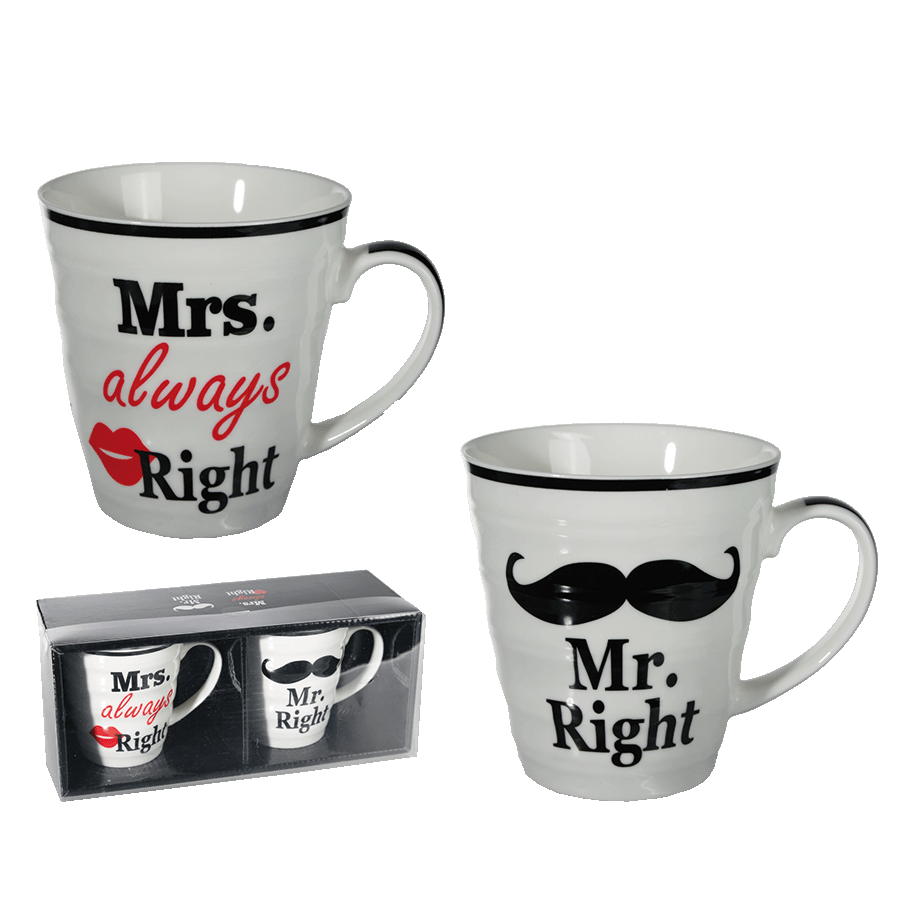 Set porcelánových hrnků Mr. a Mrs. Right - rozvoz, dárek